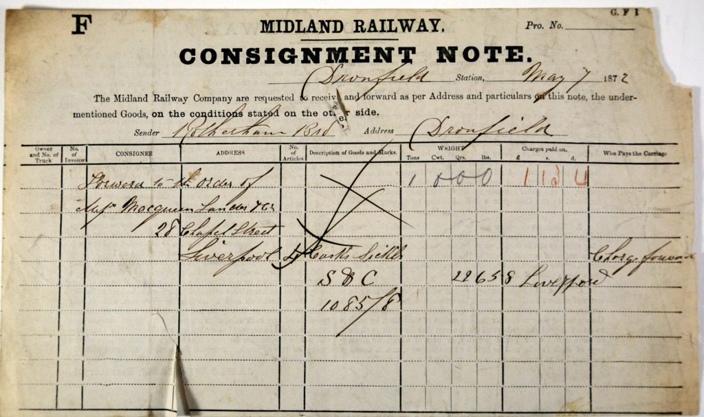 MR Consignment Note - Midland Railway - Butterley
